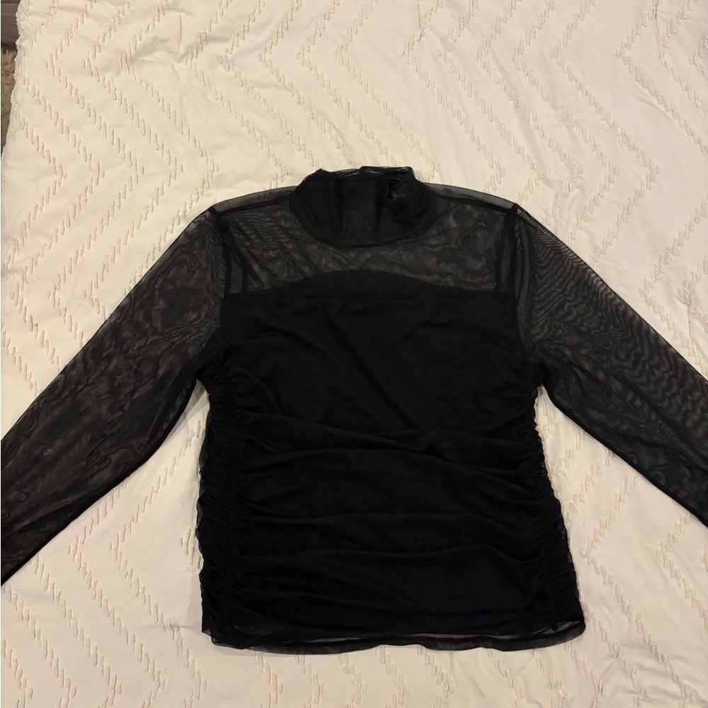 DKNY Black Sheer Long Sleeve Blouse